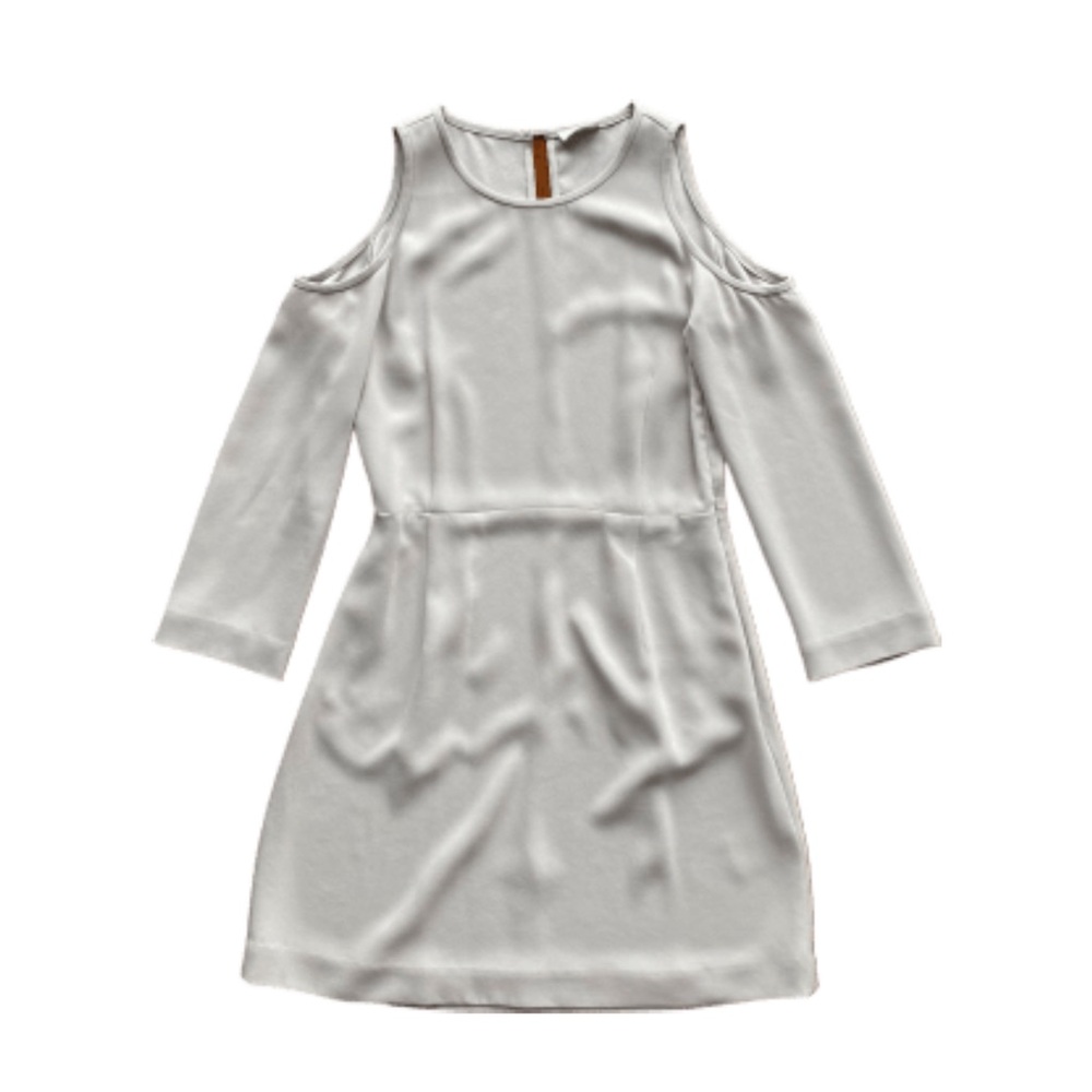 Aritzia Wilfred cocktail dress with open shoulders and pockets. Taupe, size 2